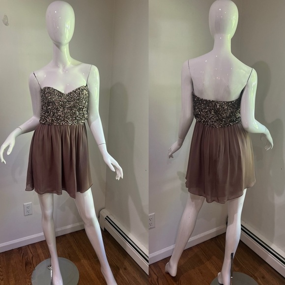 Parker Silk Chiffon Ruffle Beaded Sequin Mini Dress - Picture 6 of 10